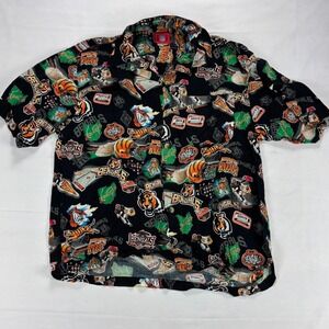 Cincinnati Bengals NFL‎ Button Up Shirt All Over Print Black Short Sleeve Large